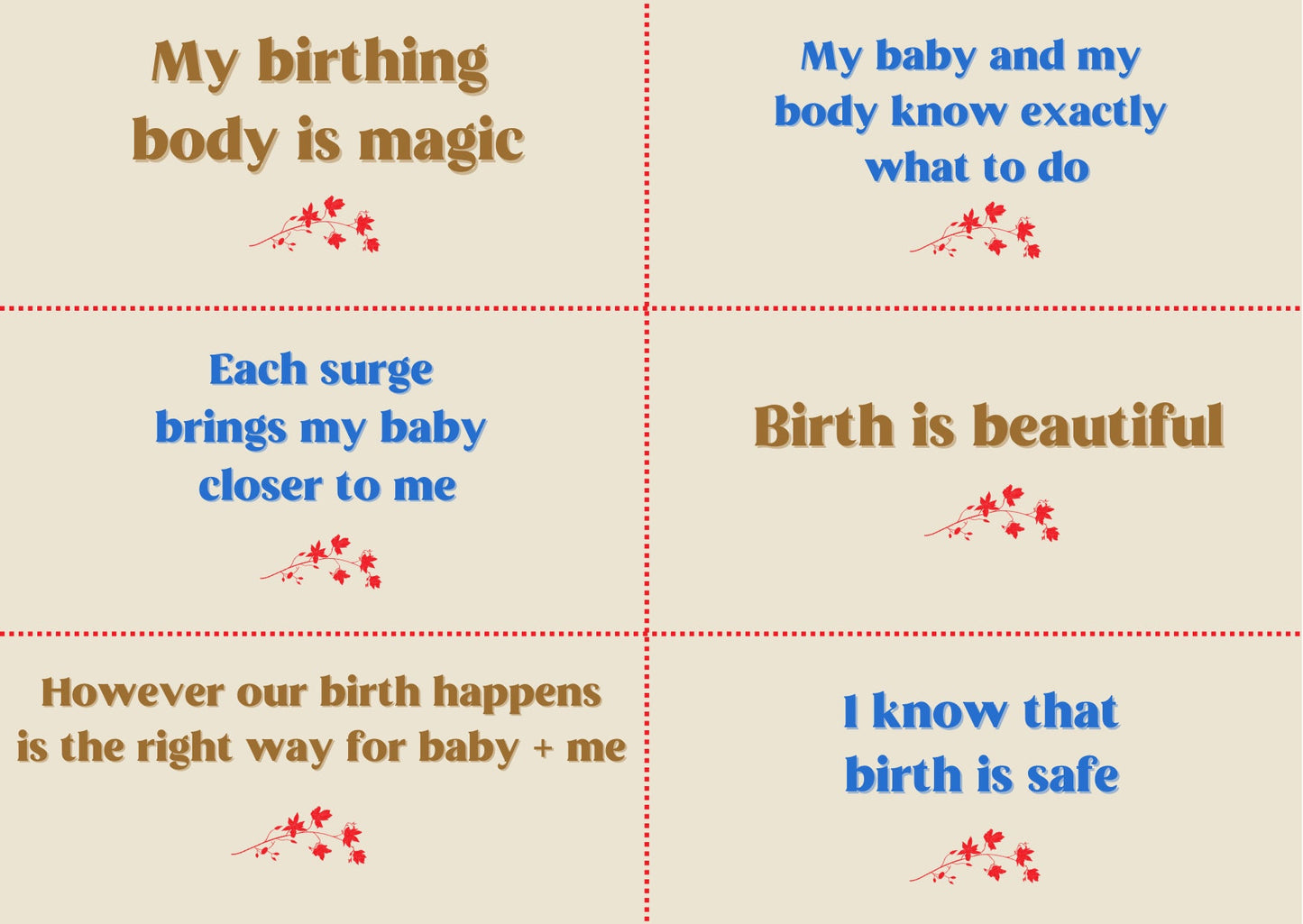 Printable Birth Affirmation Cards ~ Floral